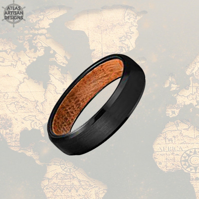 Bourbon Barrel Wood Ring Mens Wedding Band Tungsten Ring 6mm Etsy
