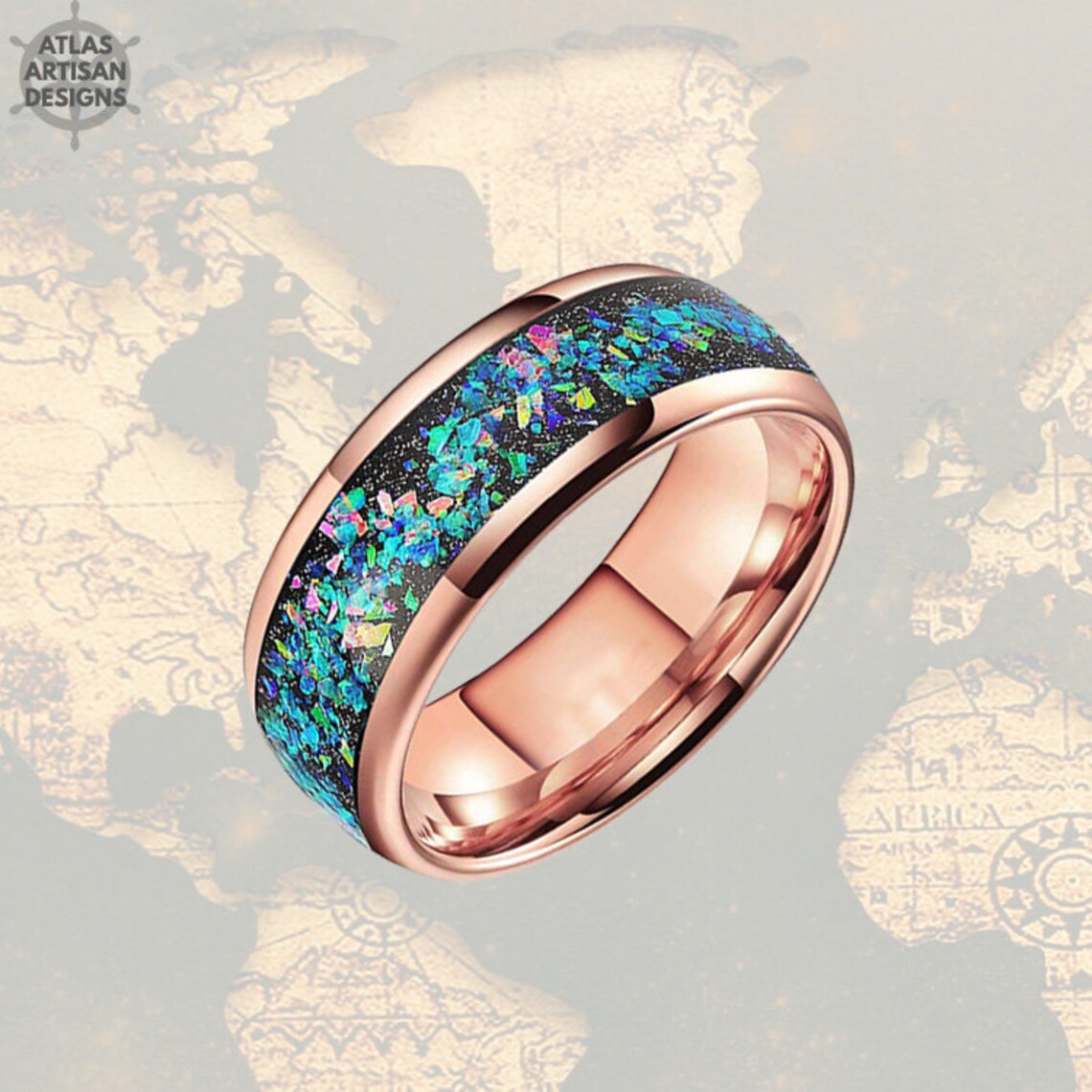 Opal Ring Rose Gold Wedding Band Mens Ring Rose Gold Ring