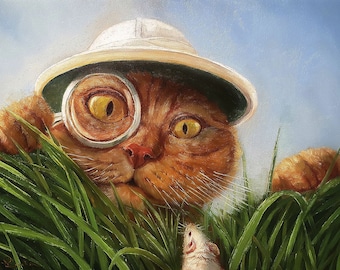 Explorer by Lucia Heffernan 16x20 Orange Ginger Cat Magnifying