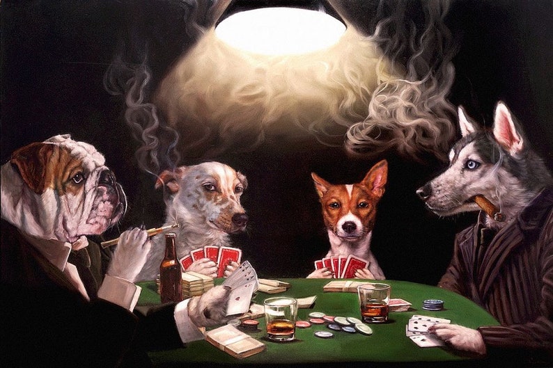 Dogs playing poker dog party dog poster funny animal Etsy