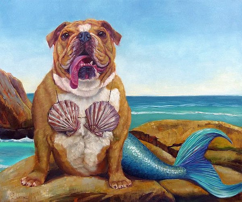 Mermaid Dog Art Print Etsy