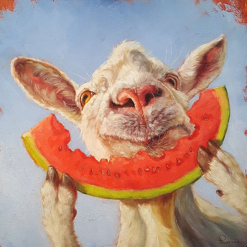 goat farm animal Goat poster watermelon Lucia Heffernan summer treat