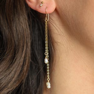 Dainty 14K Gold Filled Earrings with Freshwater Pearls, Elegant Minimalist Jewelry for Bridal, Wedding, and Everyday Wear