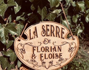 Customizable Engraved Wooden Floral Greenhouse Sign / Garden Fans / Customizable Gift / Victorian Illustration