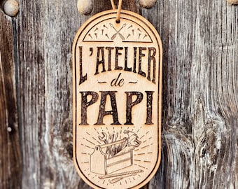 Personalized sign for the vintage workshop in engraved wood / workshop decoration / handyman gift