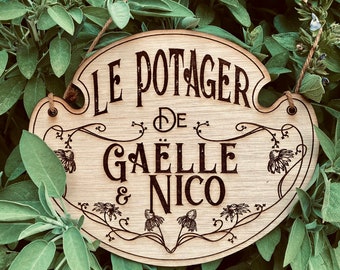 Floral and Victorian Vegetable Garden sign in customizable engraved wood / sign for garden fans / garden gift