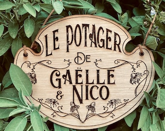 Floral and Victorian Vegetable Garden sign in customizable engraved wood / sign for garden fans / garden gift