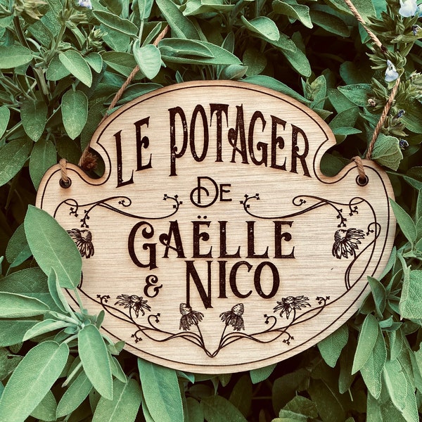 Pancarte de Potager florale et victorienne en bois gravé personnalisable / pancarte pour les fans du jardin / cadeau de jardin