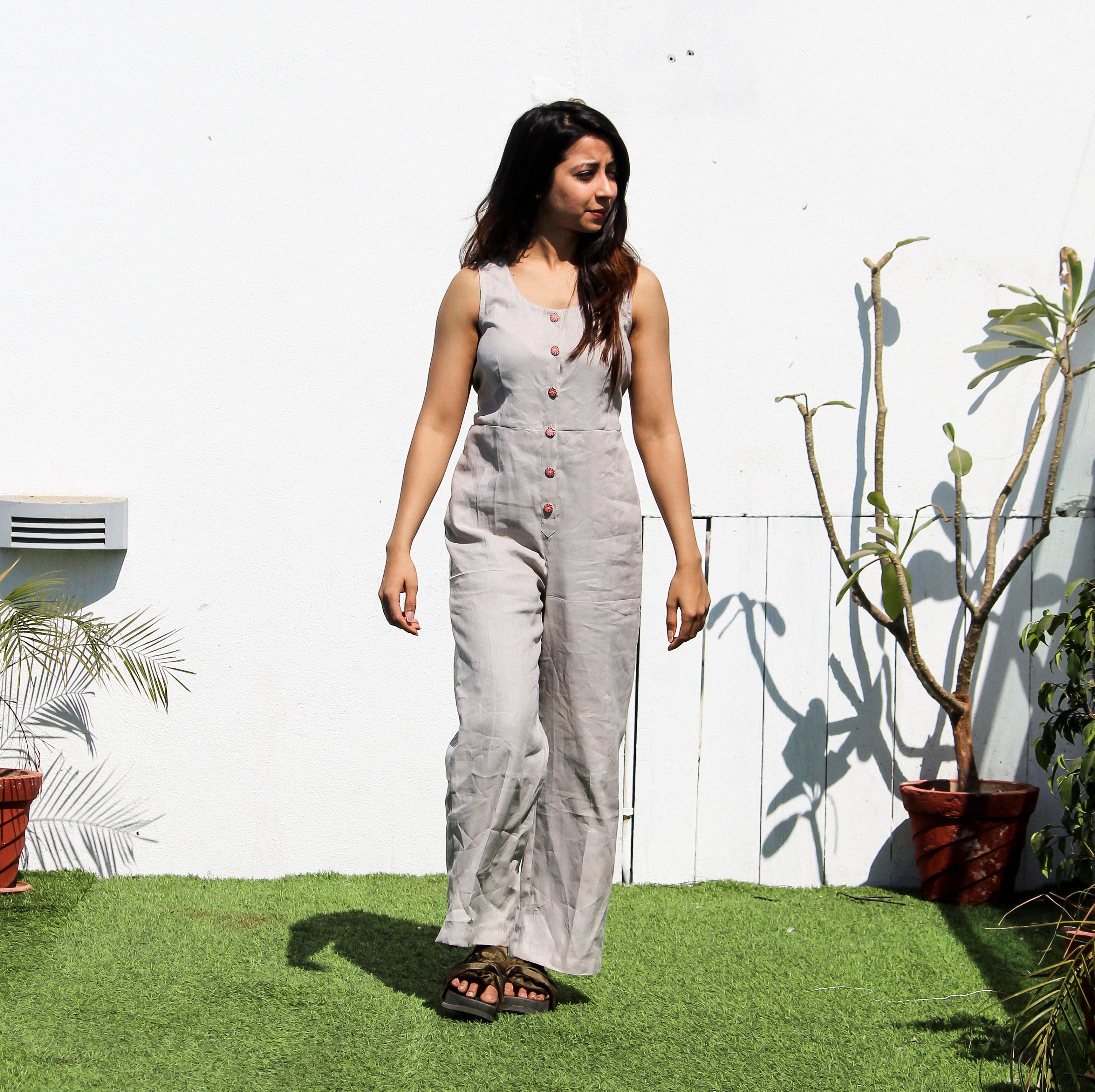 Grey linen jumpsuit women linen jumpsuit wide leg jumpsuit Etsy