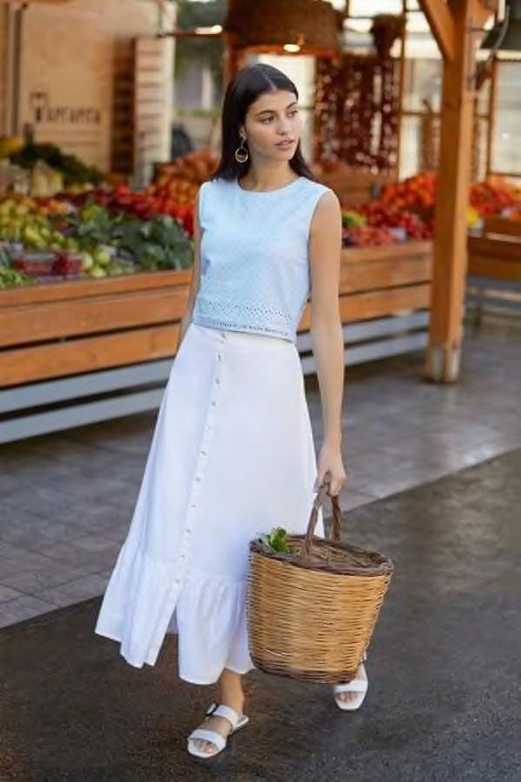 white midi linen skirt