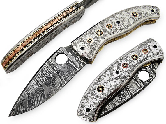 Handmade Damascus Steel Engraved Pocket Knife/folding Knife/hunting Knife/fishing  Knife/camping Knife/collector Knife/christmas Gift/ -  Canada