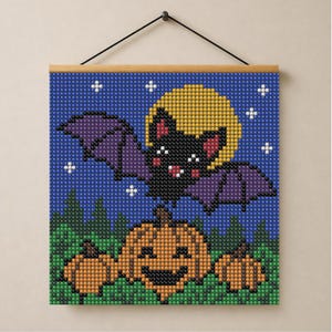 Bat Tapestry Wall Hanging Pattern, Halloween Pumpkin Bead Loom, Bead Weaving PDF PNG