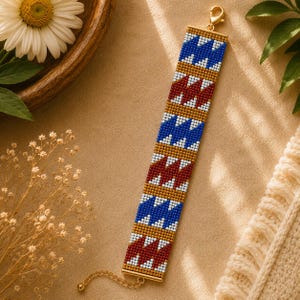 Aztec Geometric Bracelet Pattern, Miyuki Delica Bead Loom Pattern PDF PNG Download