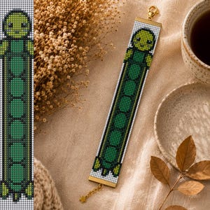 Turtle Bracelet & Bookmark Pattern | Bead Loom Pattern | Miyuki Delica 11/0 PDF PNG