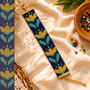 Patrón para telar de cuentas de tulipán amarillo / Diseño para pulsera y marcapáginas (PDF PNG)