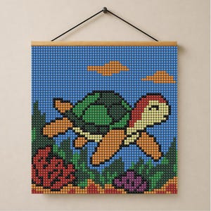 Sea Turtle Tapestry Wall Hanging Pattern, Ocean Bead Loom, Bead Weaving PDF PNG