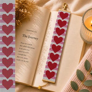 Patrón para pulsera y marcapáginas con forma de corazón / Tejido con telar de cuentas Miyuki Delica (PDF PNG)