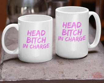 Head Bitch In Charge Pink Font Coffee Mug, Boss's Day Gift