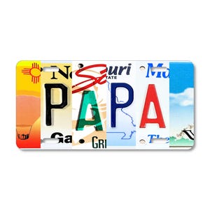 License Plate Art: PAPA, Aluminum Car Tag Gift for Dad