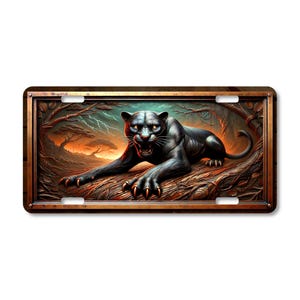 Black Panther License Plate: Embossed-Look Jungle Cat Art, Aluminum