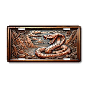 Embossed-Look Viper Snake License Plate: Canyon Scene, Copper & Steel