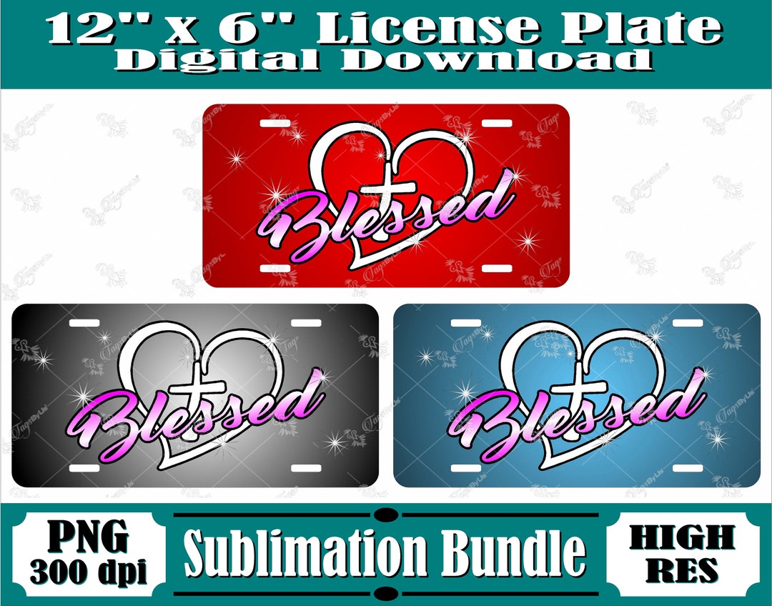 Blessed Heart License Plate Digital Download Designs, Car Tag PNG, Sublimation, License Plate