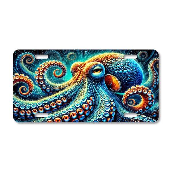 Vibrant Octopus Aluminum License Plate: Marine Life Car Decor