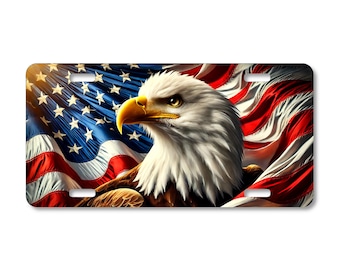 Patriotic Bald Eagle American Flag License Plate: Sublimation Print