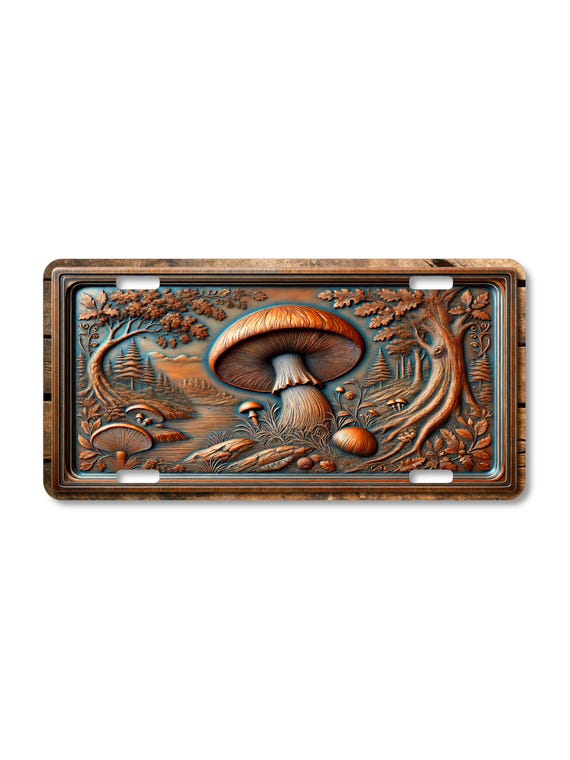 Enchanted Forest Mushrooms Sublimation Flat Printed Aluminum License Plate - Woodland Art Design