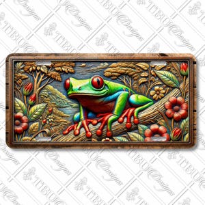 Vibrant Tree Frog License Plate – Tropical Rainforest Art for Car, RV, or Wall Decor