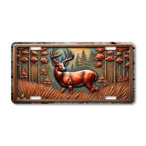 Rustic Copper Deer License Plate: Embossed-Look Forest Metal Art