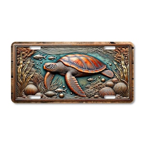 Sea Turtle Coral Reef Aluminum License Plate - Marine Art