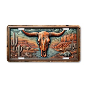 Longhorn Skull License Plate: Rustic Southwestern Art, Aluminum