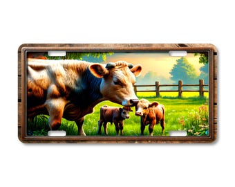 Cow and Calves Aluminum License Plate: Farm Life Design