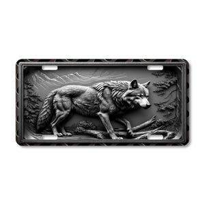 Monochrome Wolf Mountain Landscape Aluminum License Plate - Wildlife Art