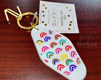 Rainbow Colorful Colors Metal Gold Motel Key Chain Keychain Car House Key Ring Holder Purse Bag Backpack Jewelry Charm Dangle Acrylic