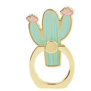 Adorable Metal Gold Green Pink Pastel CACTUS Cell Mobile Phone Ring Holder Accessory Trendy Desert