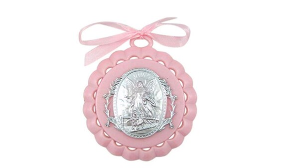 Moulded Acrylic Pink Crib Medal With Guardian Angel For Etsy