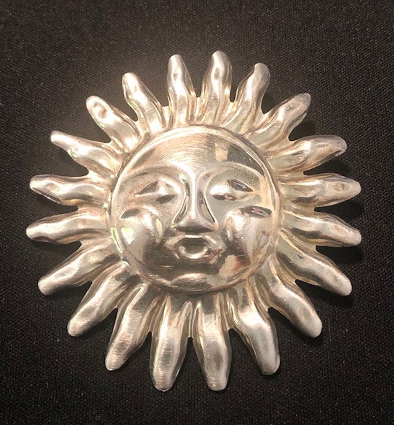 925 Sterling Silver Sun Brooch/Pin - image 1