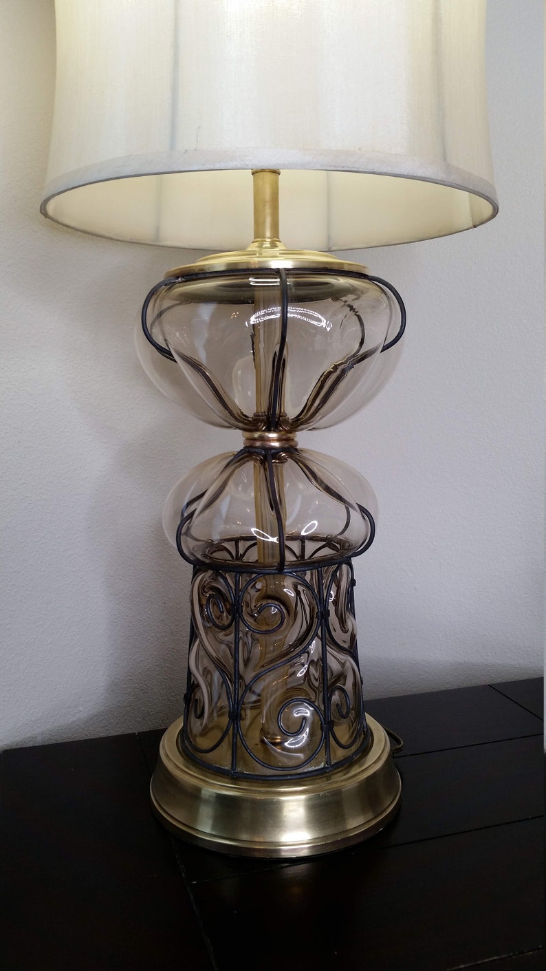 Vintage MCM Hollywood Regency Cage Bubble Glass Table Lamp Etsy