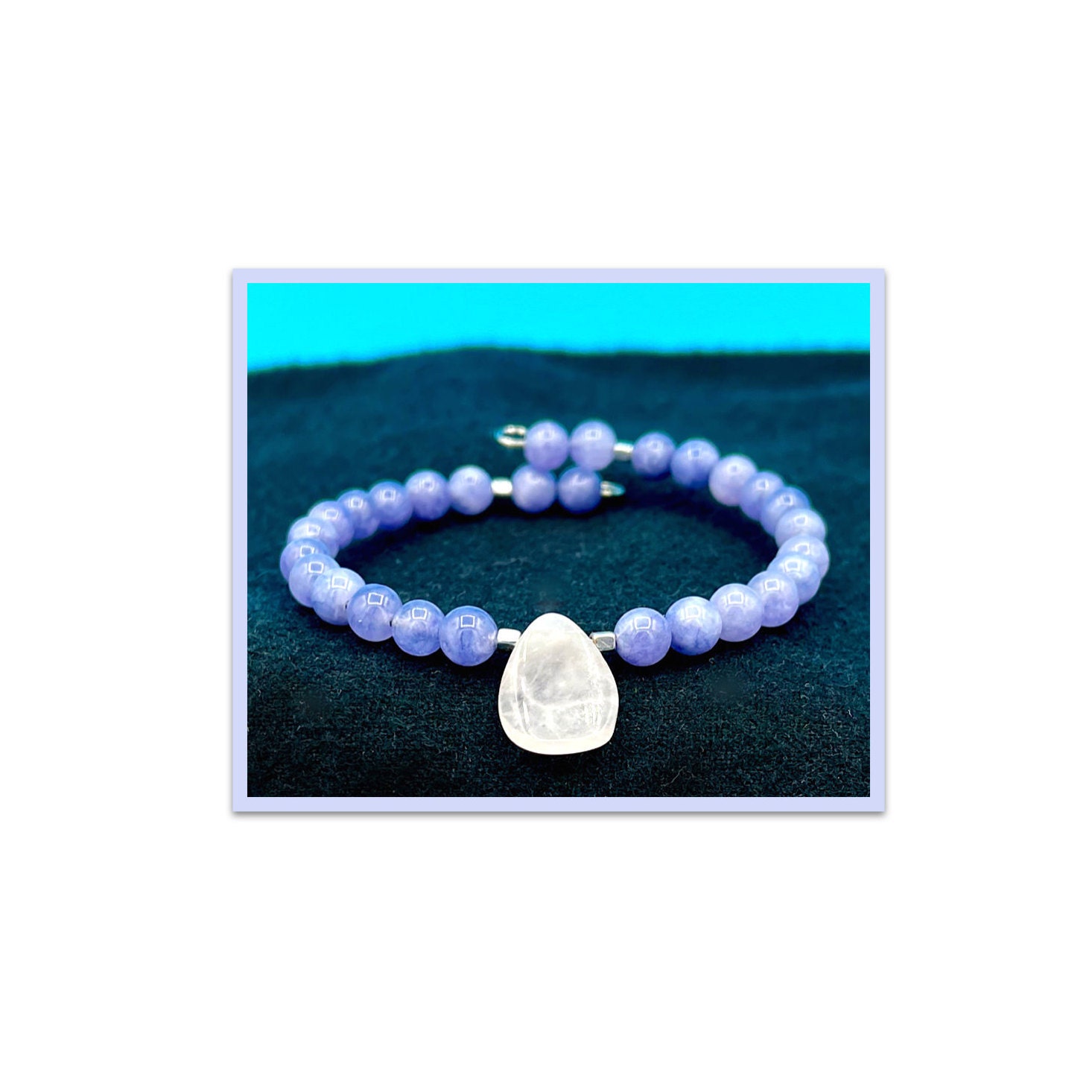 Lavender quartz and teardrop rose quartz beaded bracelet.