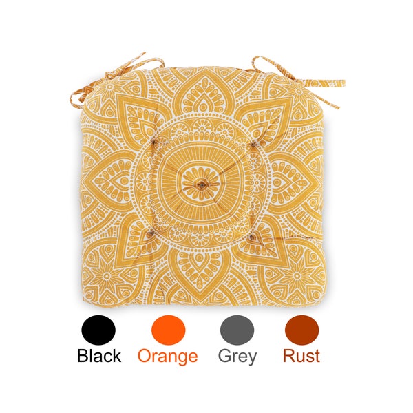 Tufted Mandala Printed Handmade Reversible Cotton Chairpad,Kitchen-Dinning Chair Seat Pad Cushions with Ties (19"x 19"Inches-45x45 Cms-1 Pc)