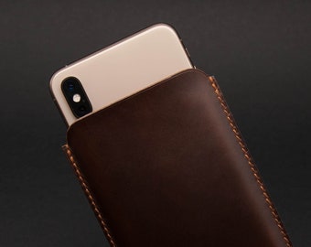 Leather iPhone case, Handmade Leather iPhone Sleeve, iPhone 13 Pro/Pro Max, iPhone 12 Pro/Pro Max case, Brown Case, Handmade in Finland