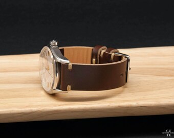 Leather Watch Strap, Leather Watch Band from Horween Dark Brown Chxl leather, Handmade in Finland, 16, 18, 19, 20, 21, 22, 23, 24 mm
