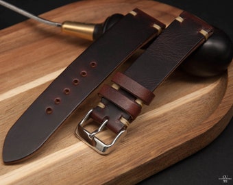 Vintage leather watch band, watch strap, Italian Badalassi Wax Leather, Handmade in Finland, 16, 18, 19, 20, 21, 22, 23, 24 mm