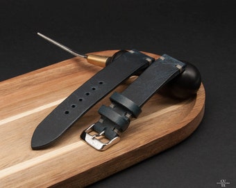 Vintage leather watch band, watch strap, Italian Badalassi Wax Leather, Handmade in Finland, 16, 18, 19, 20, 21, 22, 23, 24 mm