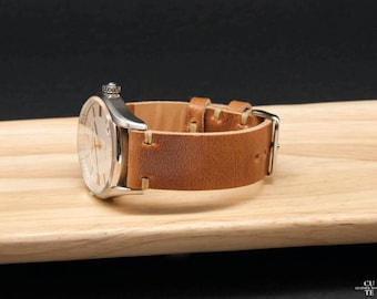 Leather Watch Band, Leather Watch Strap, Horween leather, Brown color, Handmade in Finland, 16, 18, 19, 20, 21, 22, 23, 24 mm