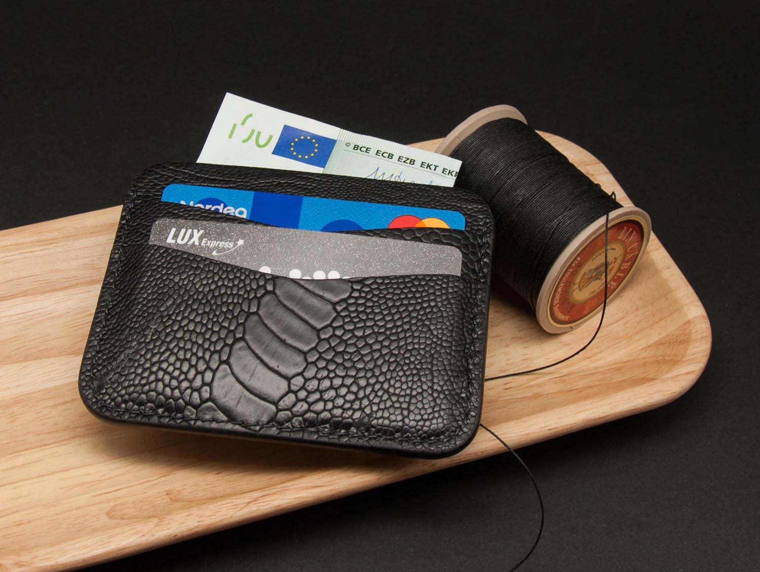 Ostrich Leather Card Holder Handmade Slim Leather Wallet Etsy