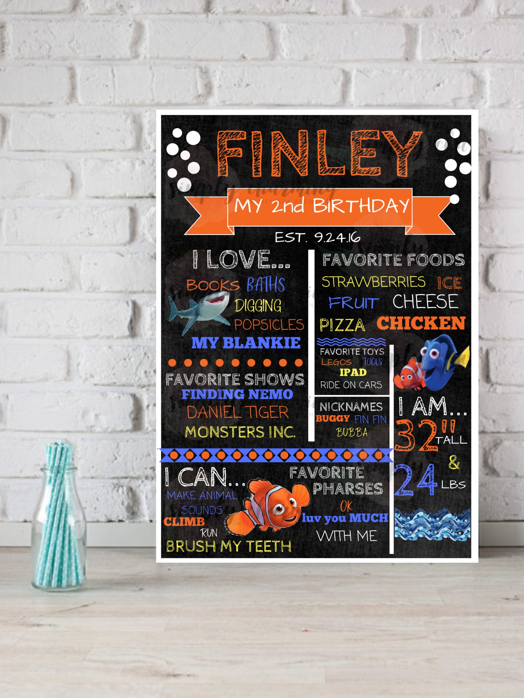 Finding Nemo/Dory Chalkboard Birthday Sign