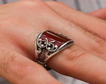 Details about / Handmade Turkish 925 Sterling Silver Authentic Natural Agate Men/'s S RING #B4